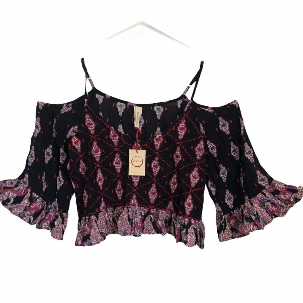 RAGA Alice Cropped Ruffle Cold Shoulder Top.Size M - Picture 5 of 12